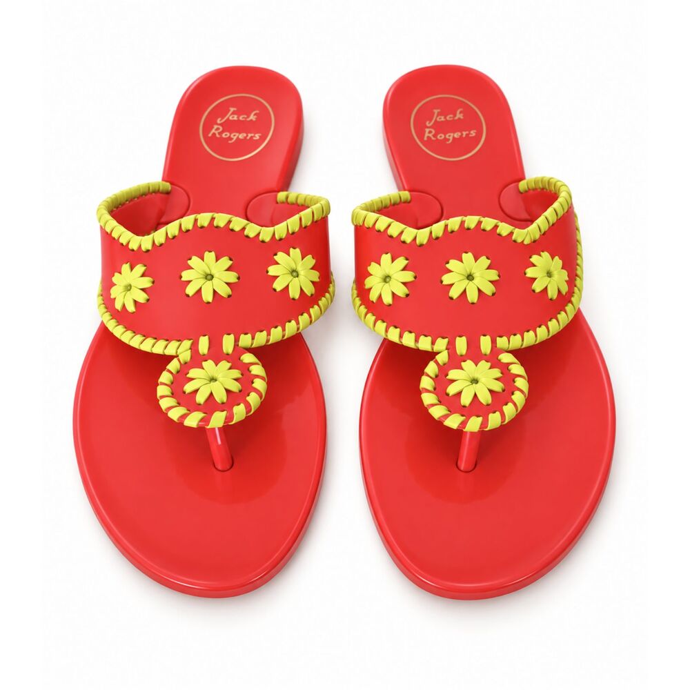 Jack Rogers Whipstitch Sandals Jelly Womens Sz 8 Pink Green Resort Preppy Beach